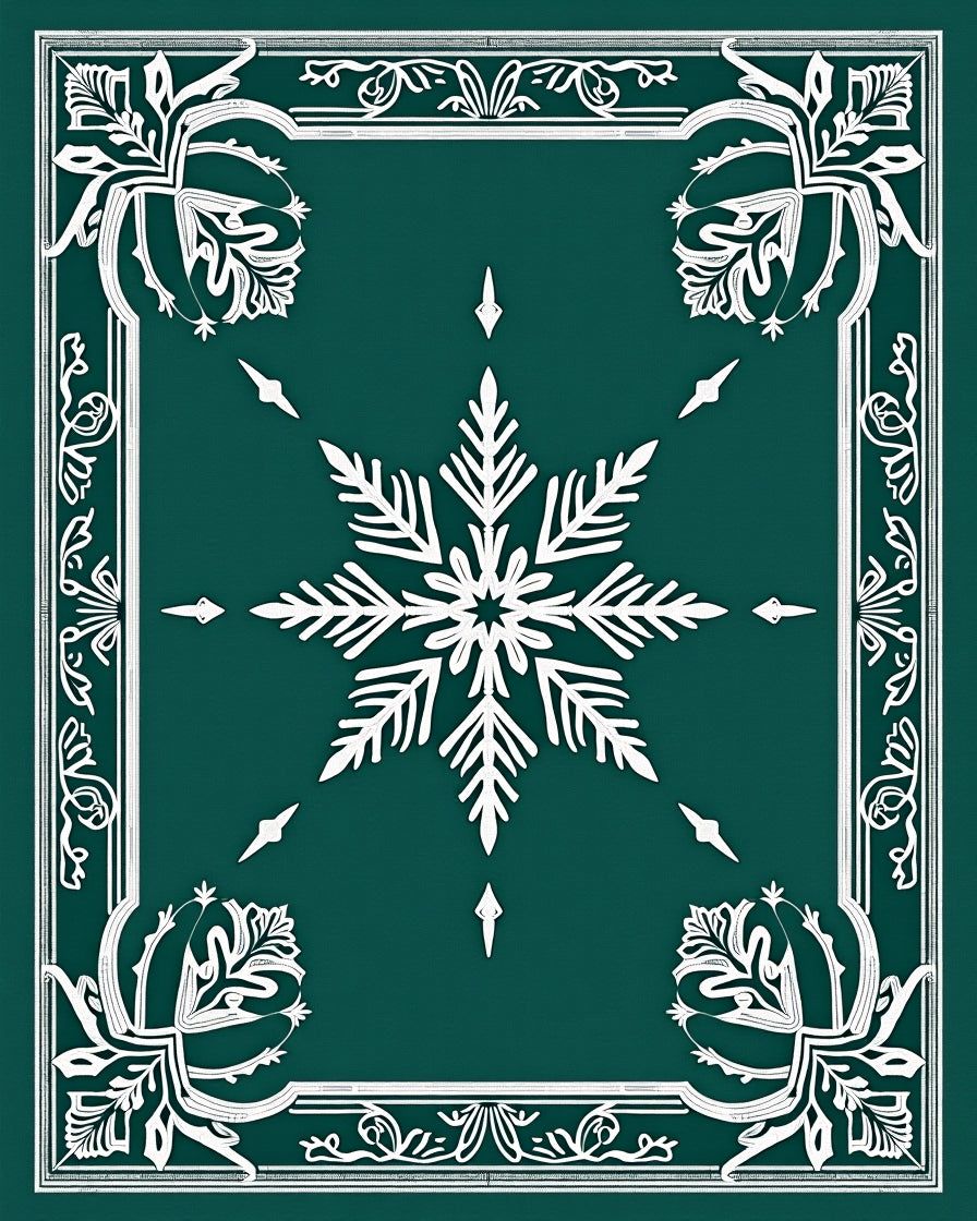 Emerald Green Snowflake Medallion Border Rug