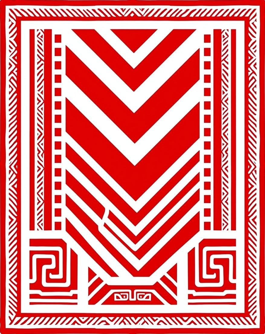 Bold Red Geometric Chevron Tribal Rug