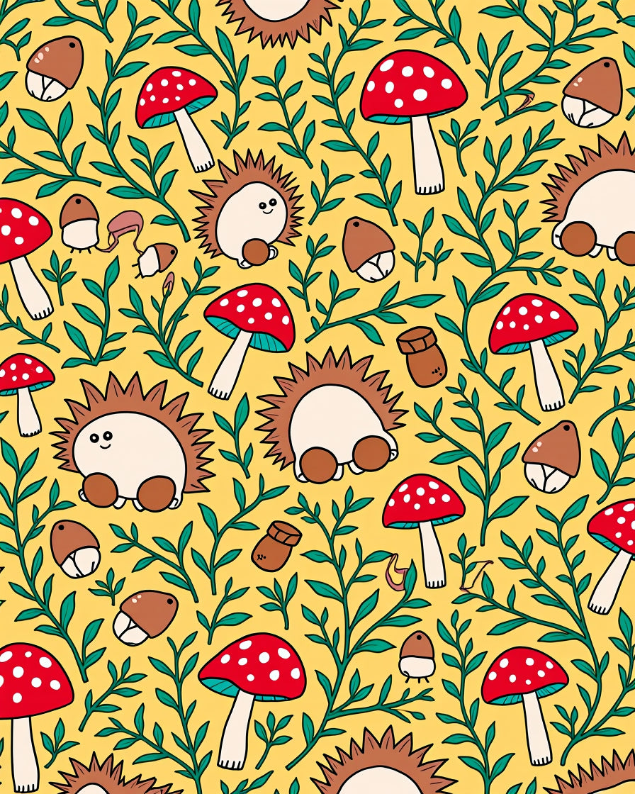 Whimsical Woodland Creatures Red Mushroom Acorn Rug