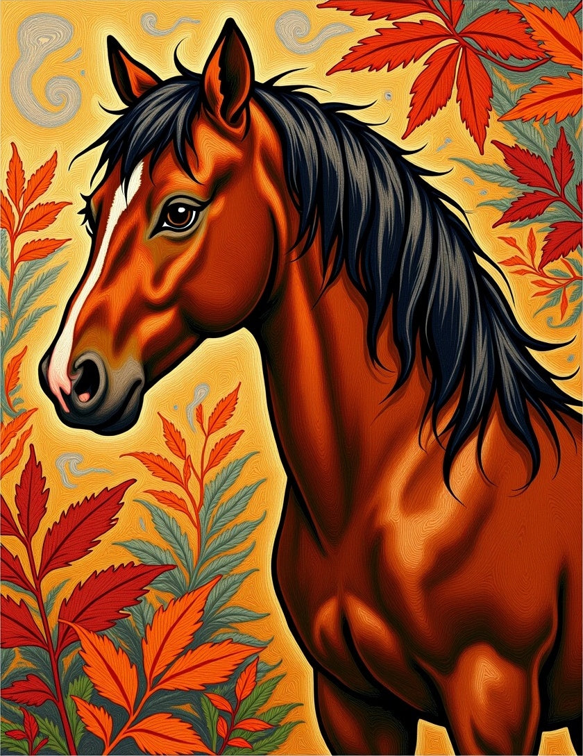 Autumn Horse With Red Foliage Rug