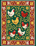 Green Roosters Floral Border Art Rug