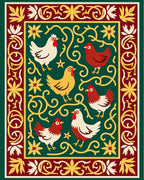 Green Roosters Floral Border Art Rug