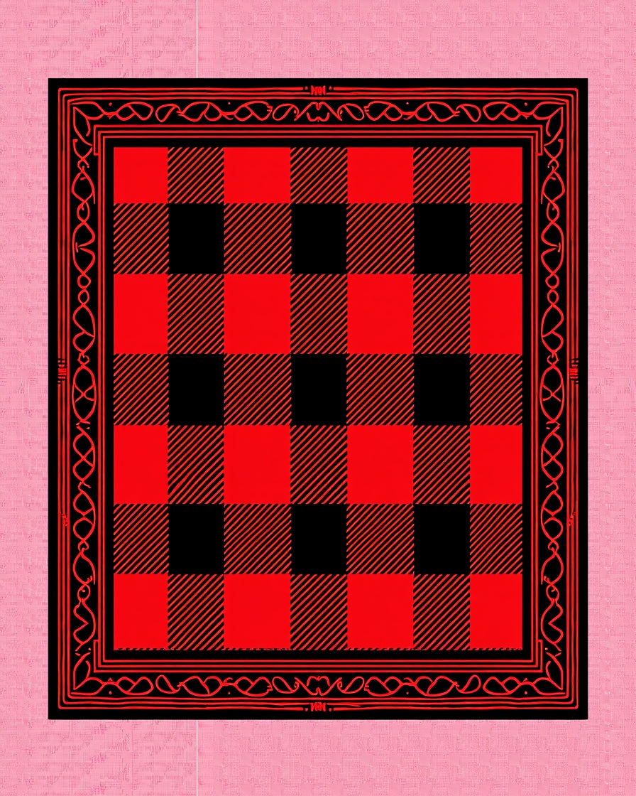 Classic Red Black Buffalo Check Border Rug