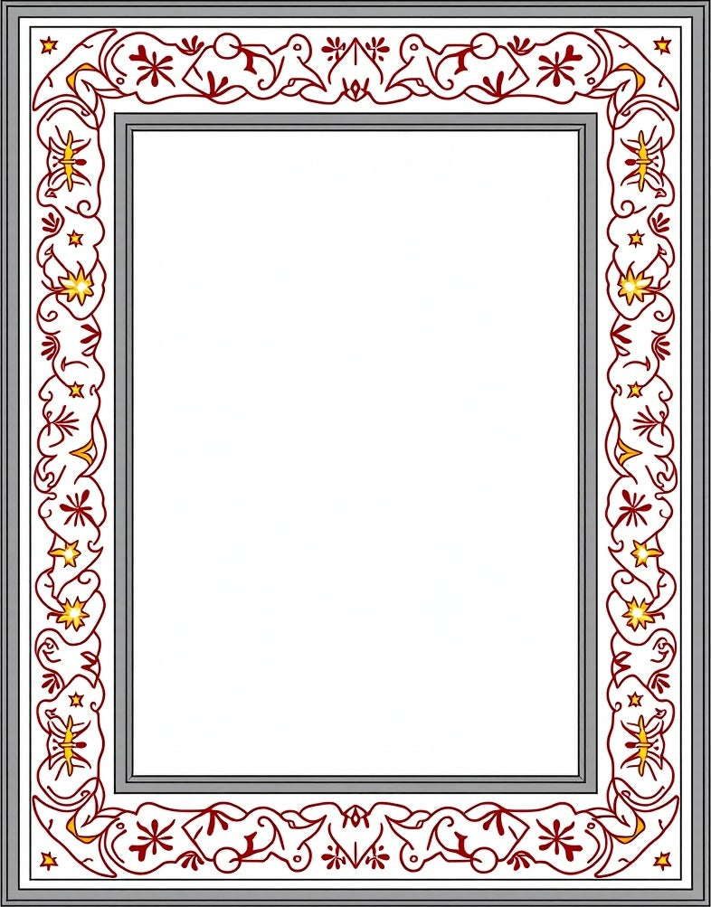 Crimson Golden Star Vine Border Rug