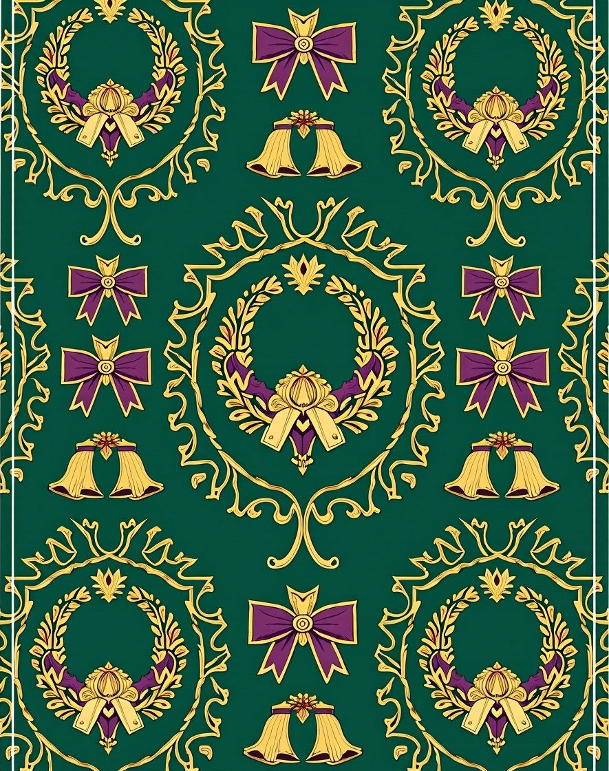 Emerald Green Golden Ribbon Wreath Collection Rug