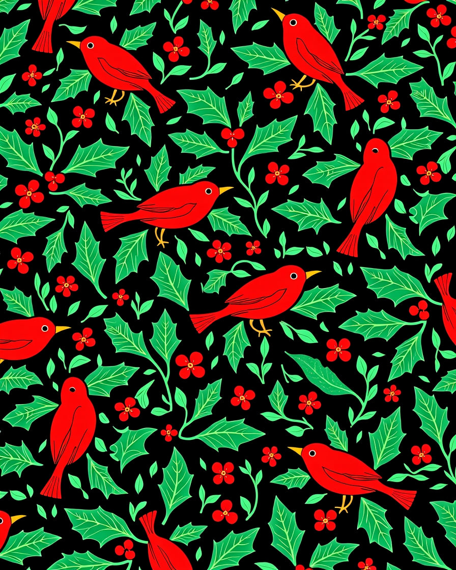 Red Bird Holly Berry Arrangement Rug