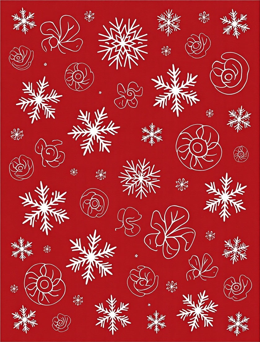 Crimson White Snowflake Floral Cluster Rug