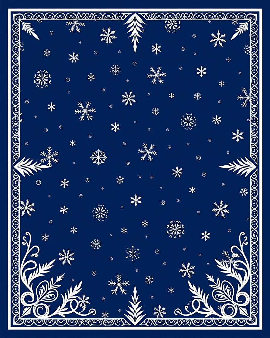 Deep Blue Snowflake Winter Scene Rug