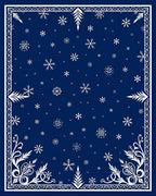 Deep Blue Snowflake Winter Scene Rug