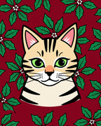 Festive Cat Holly Berry Red Rug