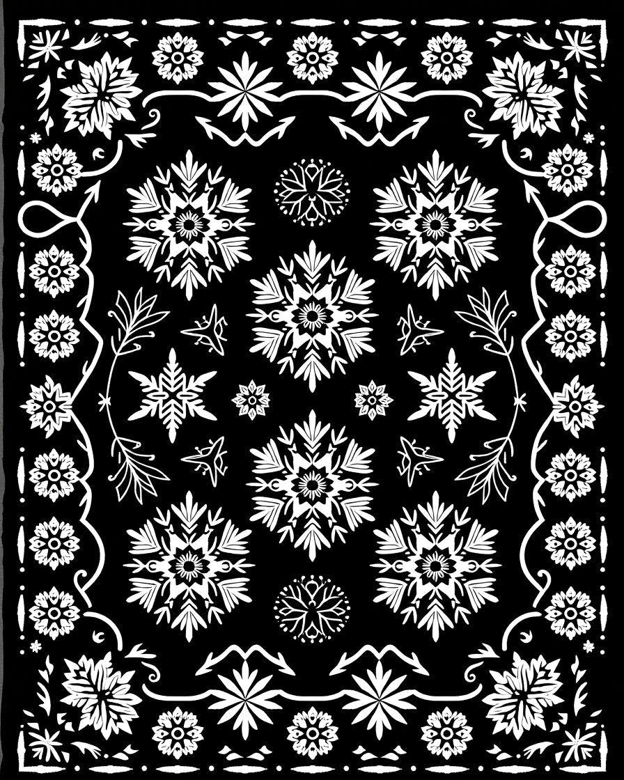 Monochromatic Black White Snowflake Garland Rug