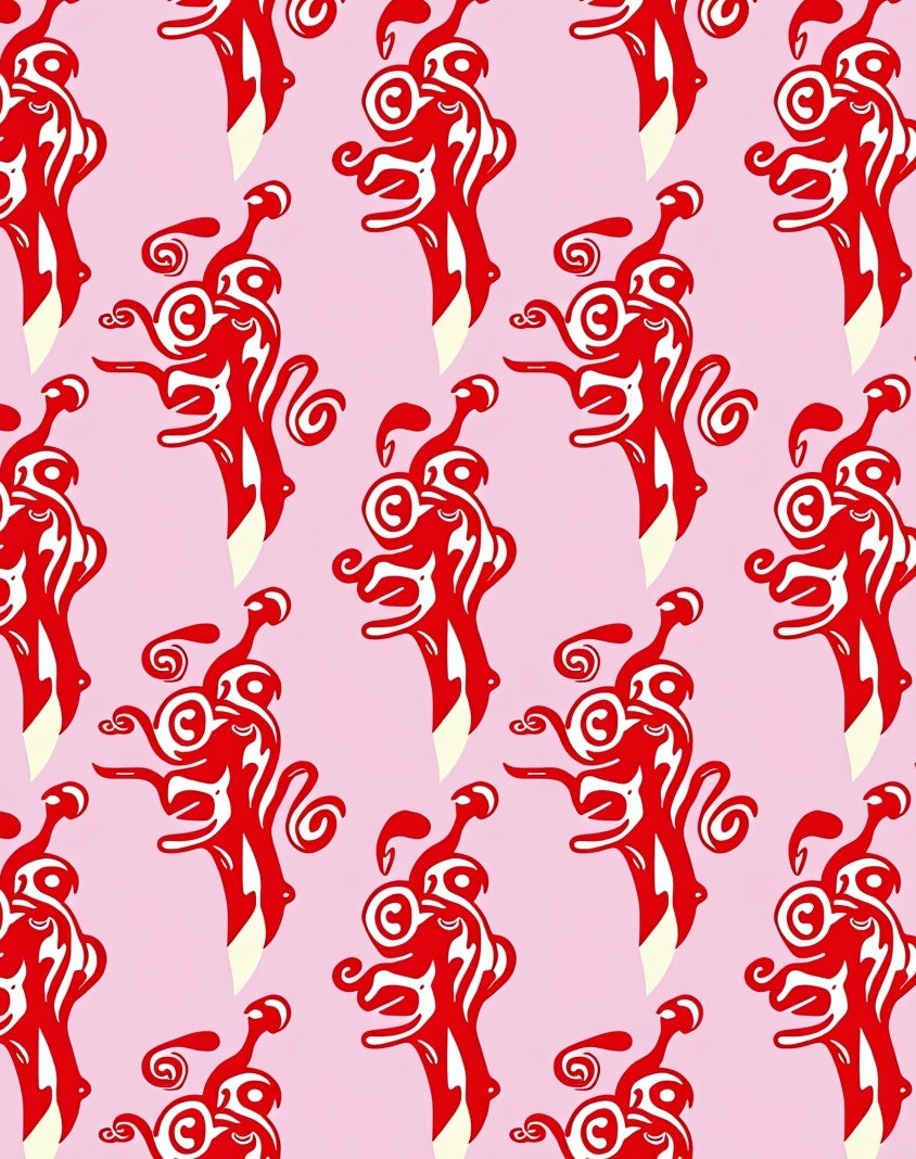 Crimson Swirl Creatures Abstract Rug