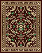 Rich Burgundy Floral Swirl Medallion Rug