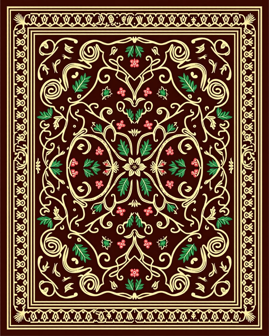 Rich Burgundy Floral Swirl Medallion Rug