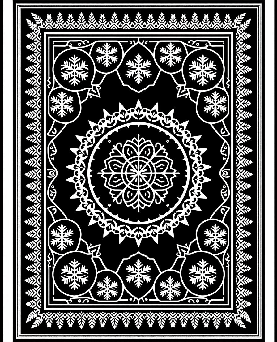 Monochromatic Ornate Snowflake Mandala Medallion Rug