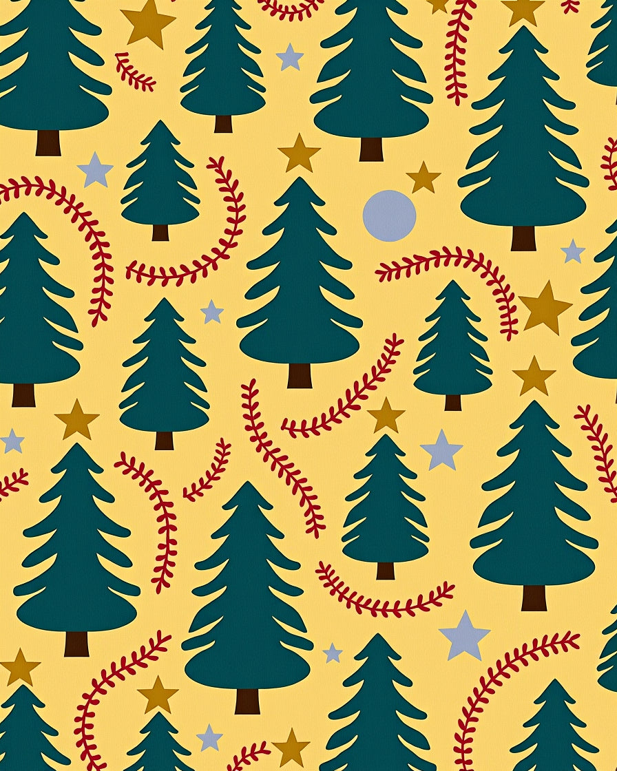 Teal Christmas Trees Yellow Star Garland Rug