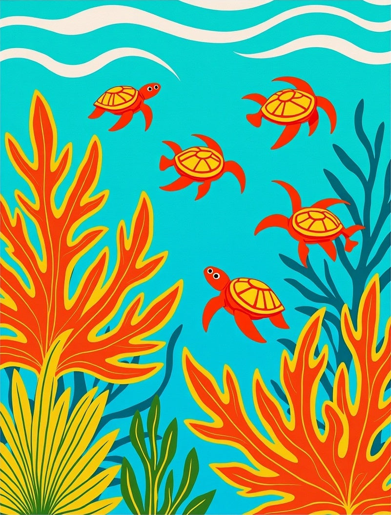 Bright Orange Turtle School Under Sea Rug