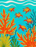 Bright Orange Turtle School Under Sea Rug