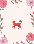 Pink Floral Border Red Cat Rug