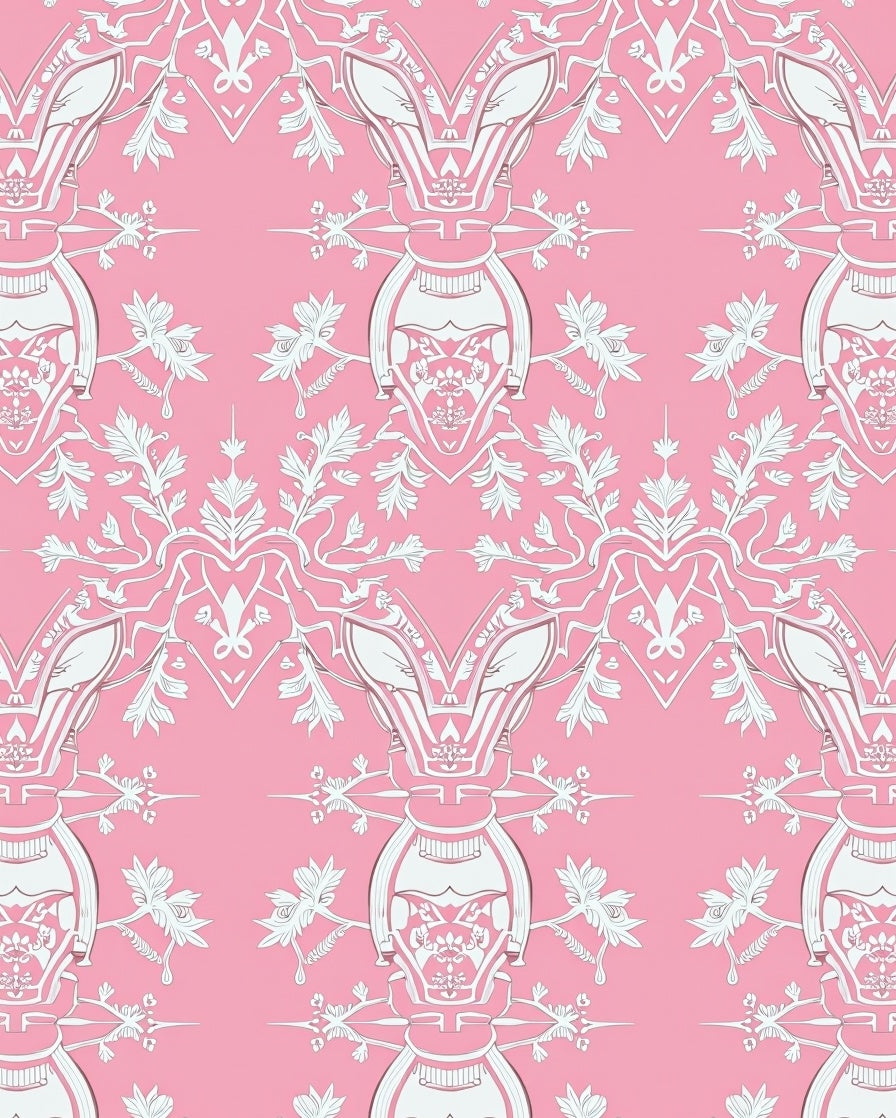 Pink Ornate Floral Crest Repeat Rug