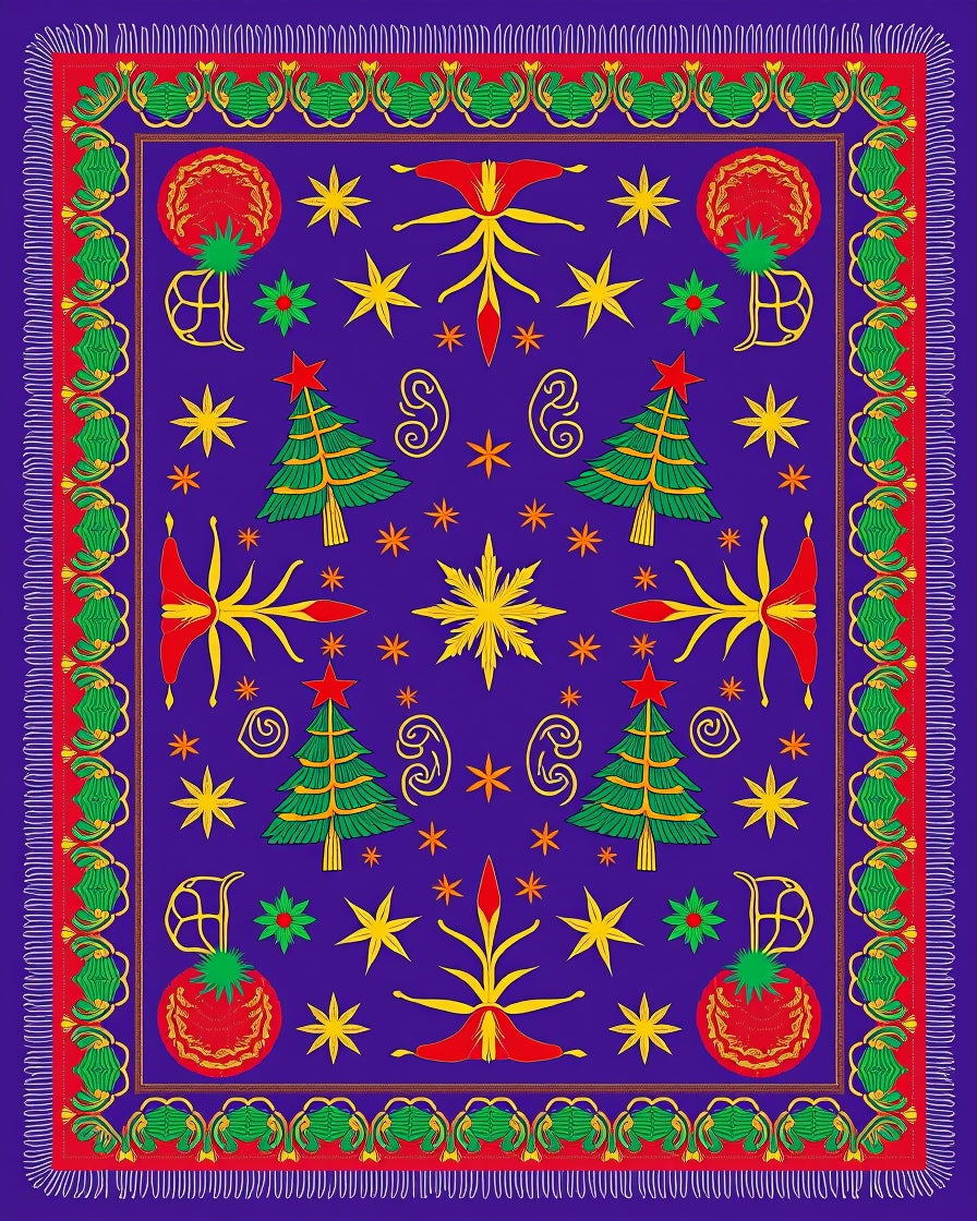 Royal Blue Festive Christmas Tree Stars Rug