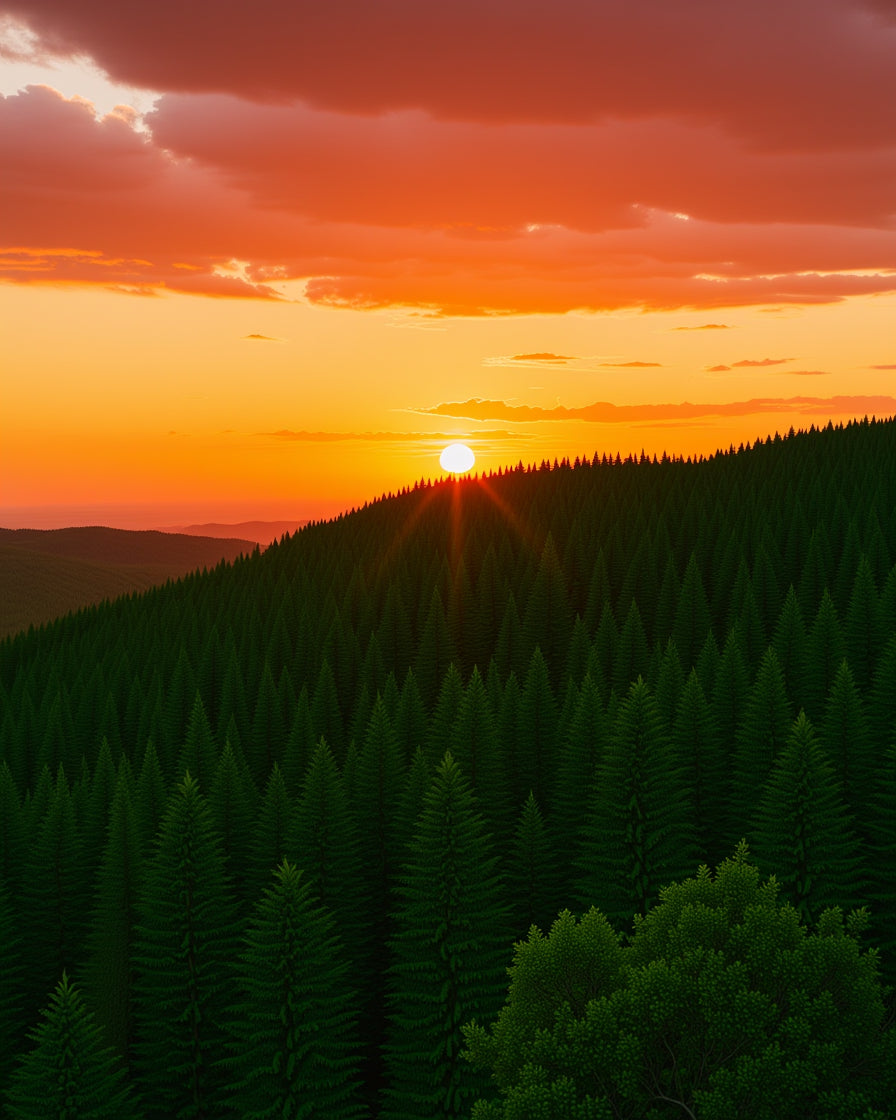 Sunset Forest Green Pine Horizon Rug