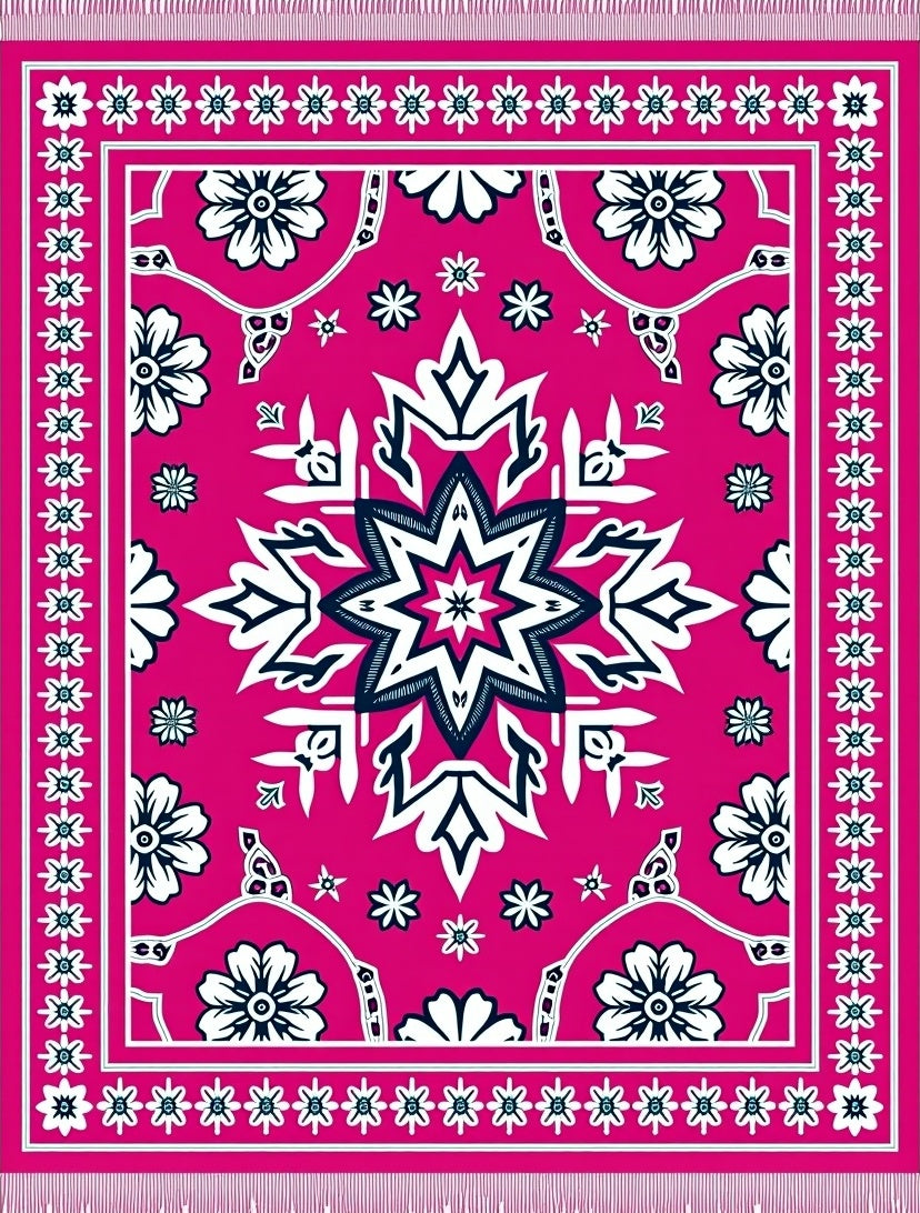 Vibrant Pink Floral Starburst Medallion Rug