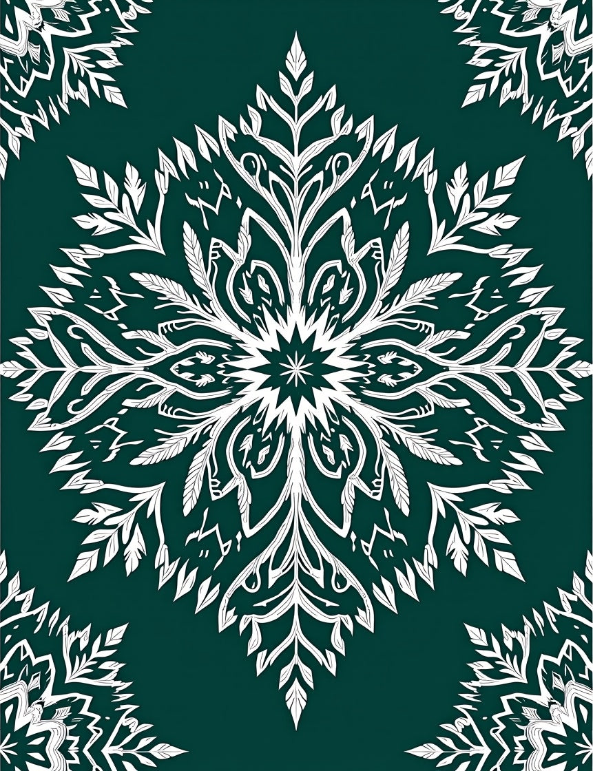 Deep Teal White Leafy Medallion Rug
