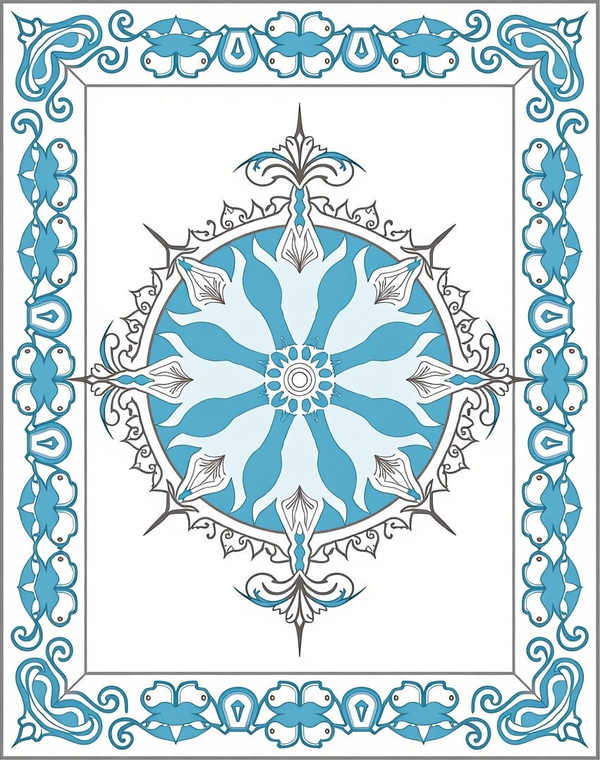 Arctic Blue Medallion Border Rug