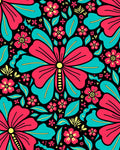 Vibrant Coral Teal Floral Butterfly Garden Rug