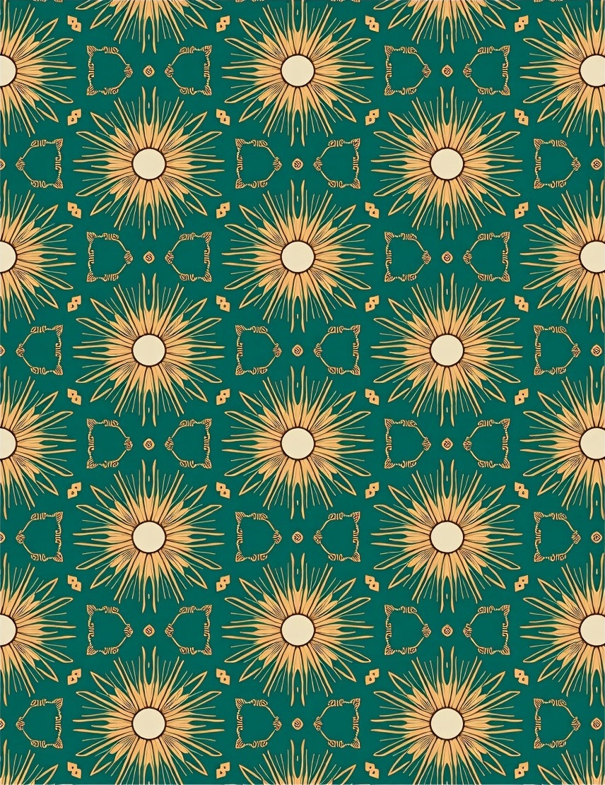 Golden Sunburst Teal Medallion Rug