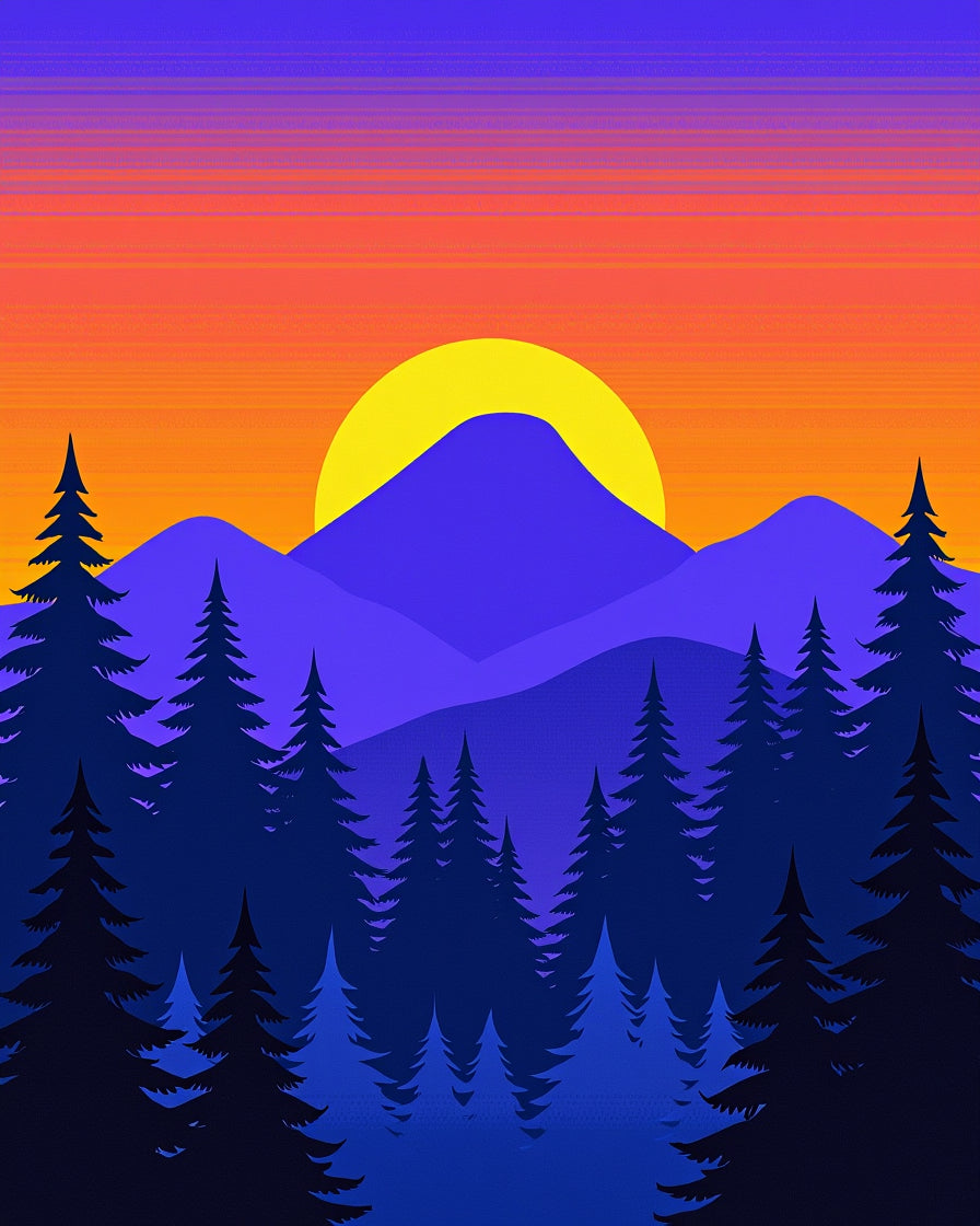 Vibrant Sunset Forest Mountain Landscape Rug