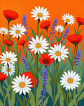 Vibrant Red Daisy Lavender Meadow Rug