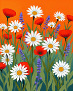 Vibrant Red Daisy Lavender Meadow Rug