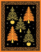 Orange Black Christmas Tree Border Rug