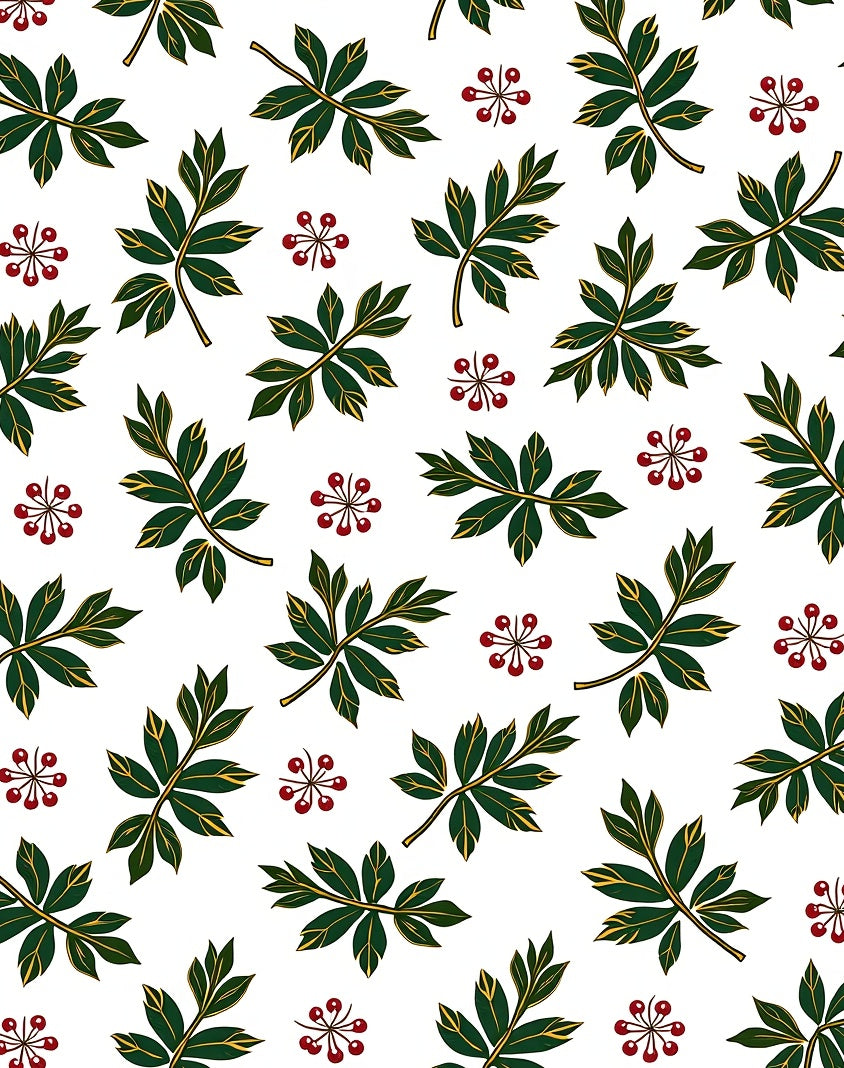 Green Leaf and Red Berry Garden Rug