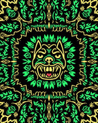 Bold Yellow and Green Dog Frame Rug