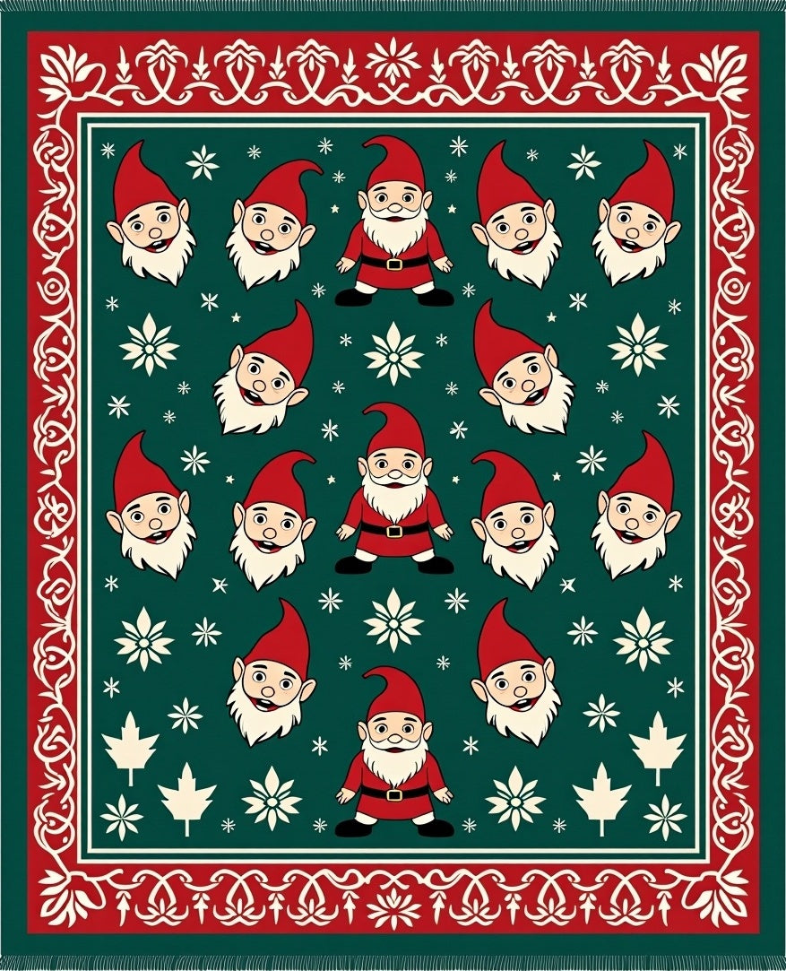 Christmas Gnome Red Green Snowflake Rug