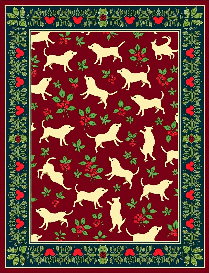 Crimson Labrador Berry Botanical Border Rug