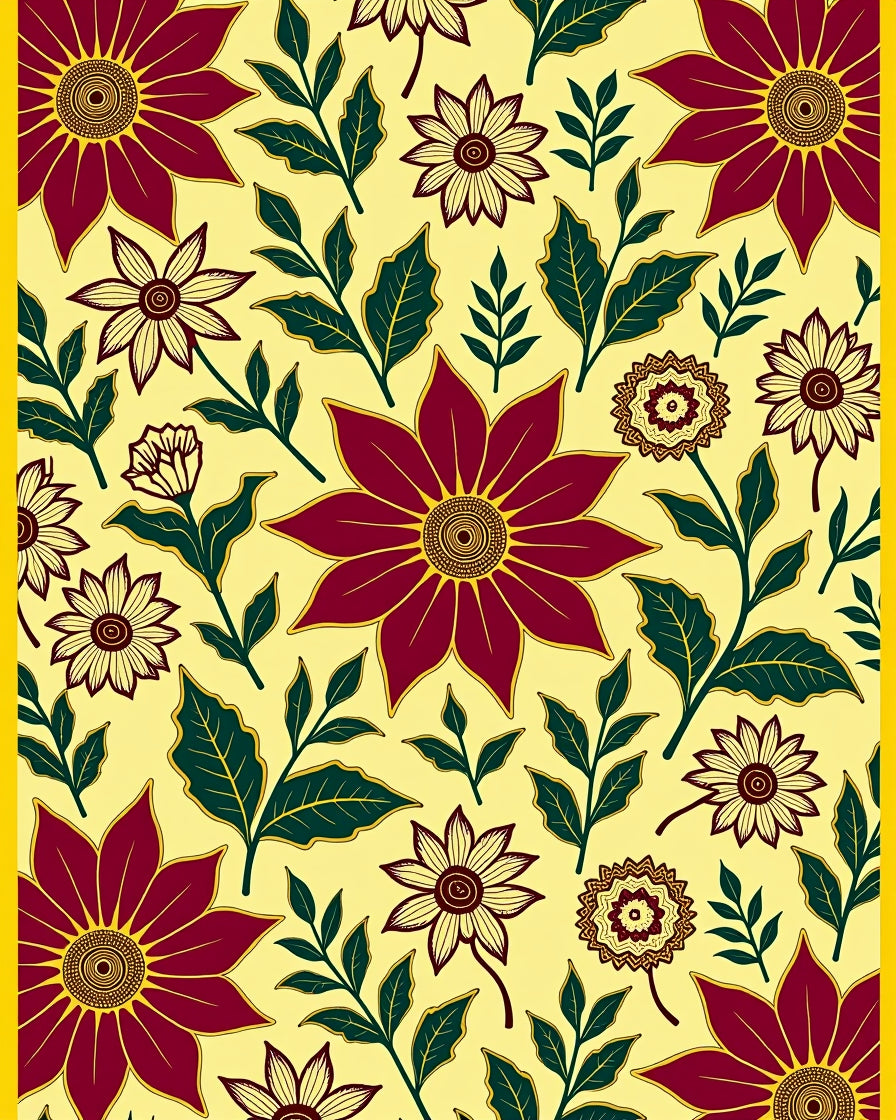 Burgundy Floral Garden Yellow Background Rug