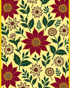 Burgundy Floral Garden Yellow Background Rug