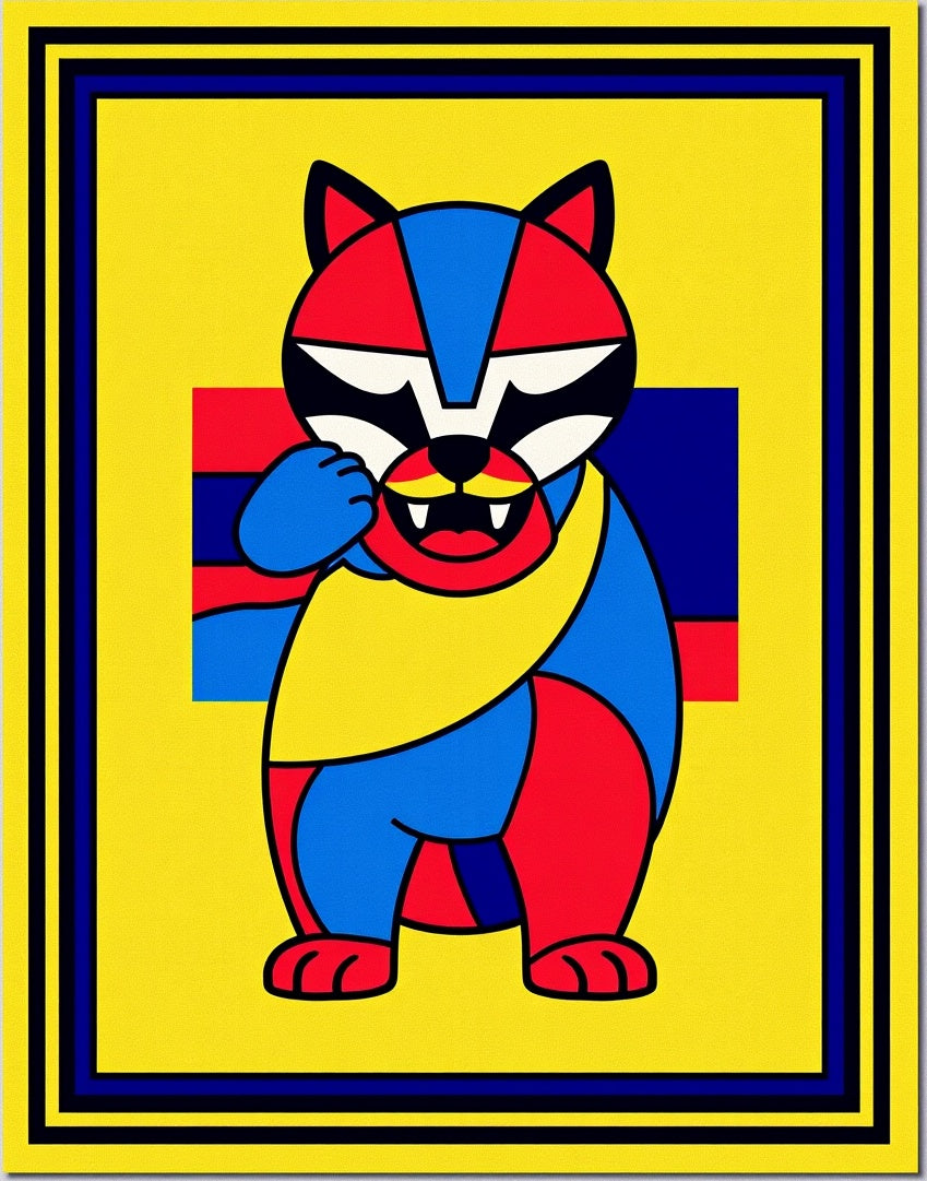 Bold Cubist Cat Yellow Border Rug