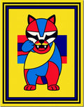 Bold Cubist Cat Yellow Border Rug