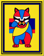 Bold Cubist Cat Yellow Border Rug