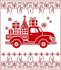Red Christmas Truck Gifts Snowflakes Rug