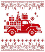 Red Christmas Truck Gifts Snowflakes Rug