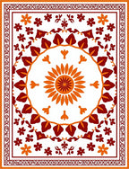 Crimson Orange Floral Medallion Border Rug