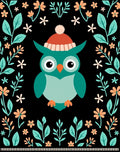 Whimsical Teal Owl With Orange Hat Botanicals Rug
