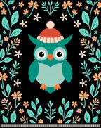 Whimsical Teal Owl With Orange Hat Botanicals Rug