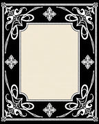 Black White Floral Scroll Border Rug